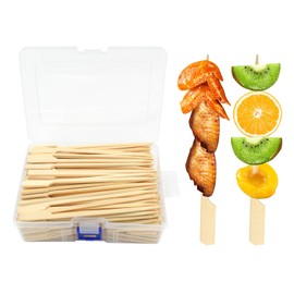 PEOUWNES 200 Pcs 6 Inch Bamboo Wood Paddle Picks Skewers, Toothpicks for Appetizers for Cocktail, Drinks, Appetizers，Fruit, Sausage, Barbeque Snacks, Sandwich, Natural Wooden Paddle Skewer Mini Food S