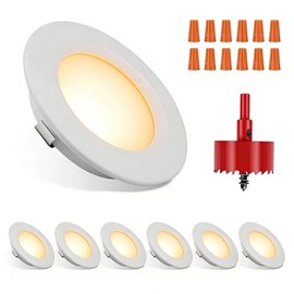 RVZONE 6 Pack RV Boat Recessed Ceiling Light 12 Volt LED Lights Super Slim LED Panel Light with Hole Puncher DC 12V 3W Full Aluminum Downlights (Warm 