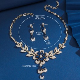 XFSRG Jewellery Sets Women's Gold Chain Earrings with Black Crystals Elegant Design for Special Occasions, Cromo, Agate