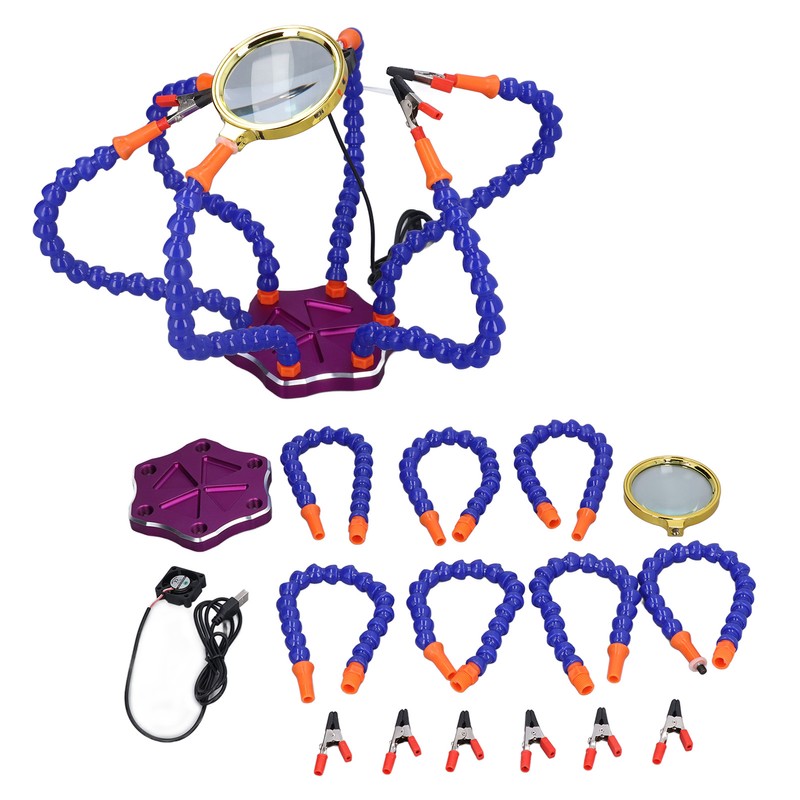Helping Hand Soldering Station with 6 Flexible Arms USB Fan