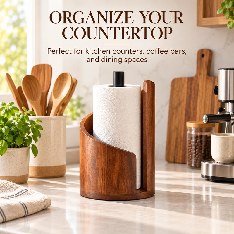 Wooden Paper Towel Holder for Countertops – Mountain-Shaped Solid Wood