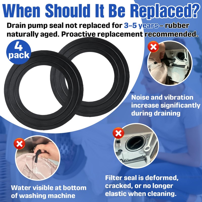 4-Pack Washer Drain Gasket Compatible with WH23X38617 Pump Filter with