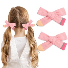 Bow Hair Clips Pink Hair Bows Back to School Bow Clips for Hair Styling for Girls Cute Hairpin Hair Accessories Pencil Design French Tip Non-slip Hair Decorations 2PCS