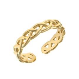 Made by Nami Wide Golden Boho Stainless Steel Ring with Fan Pattern Gift Women's Jewellery Size Adjustable & Waterproof, Precious metal, No Gemstone