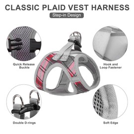 EXPAWLORER Classic Plaid Dog Harness - Large Dog Collar and Leash - Soft Mesh Padded Adjustable Step in Dog Vest Harness No Pull, Reflective Escape Proof for Outdoor Walking, Grey Large