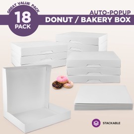 Fit Meal Prep 100 Pack 15x11.5x2.2'' White Bakery Box - Holds 12 Donuts, Auto-Popup Cardboard Gift Packaging and Baking Containers, Cookies, Brownies, Pastry and Bread Boxes