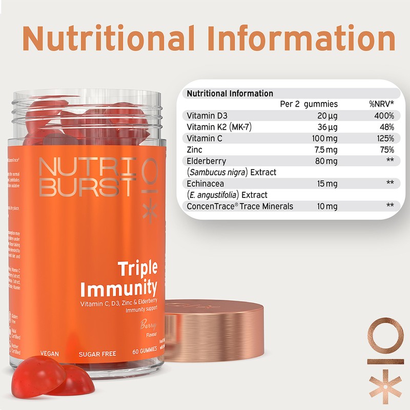 Nutriburst Triple Immunity Multipack - Liposomal Vitamin C (100mg), D3
