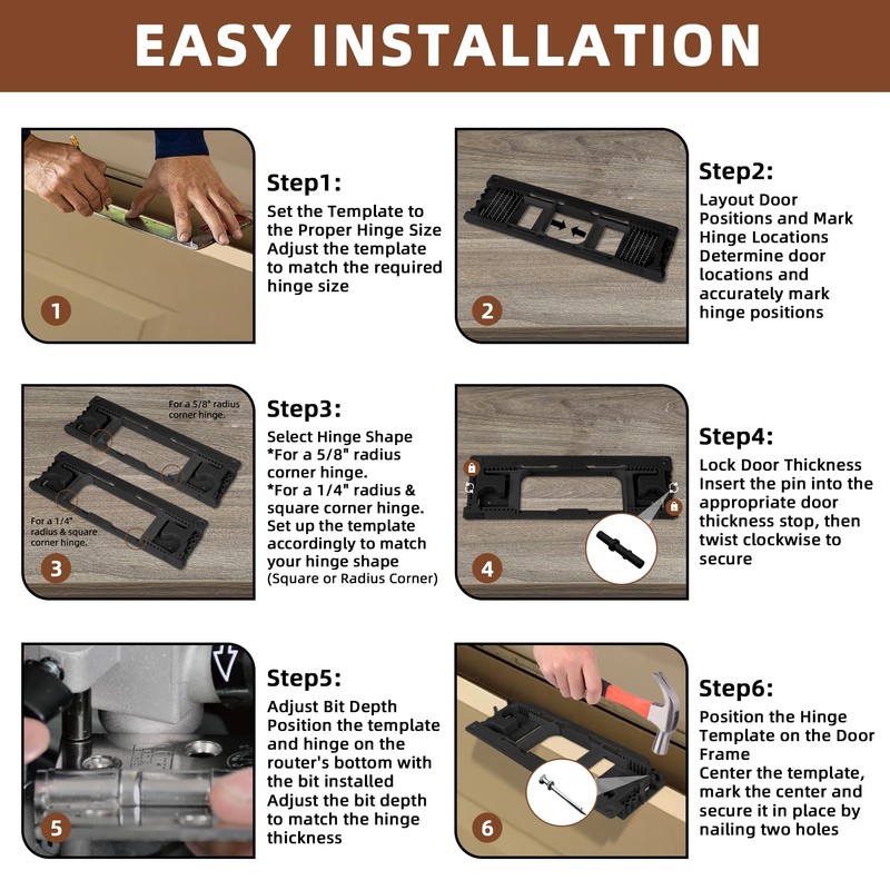 Door Jamb Hinge Jig Compatible with 8 Sizes from 2-1/2"