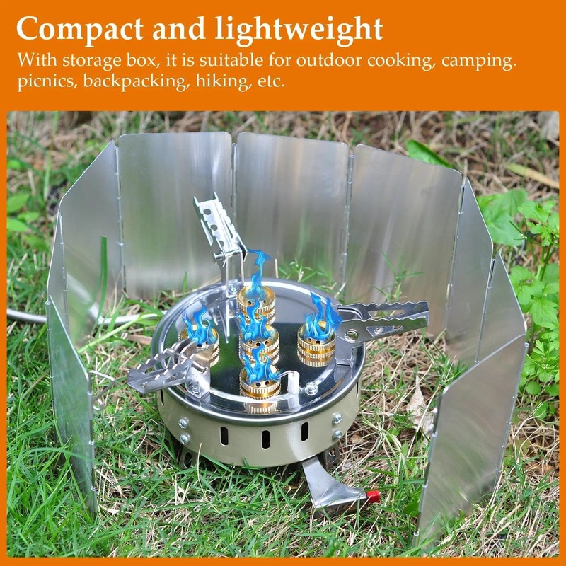 9500W Portable Windproof Camping Stove, Backpacking Camp Stove with Two