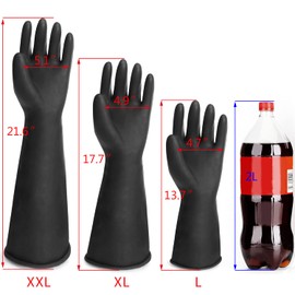 ENPOINT Long Rubber Work Gloves, 3 Pairs Chemical Resistant Gloves Waterproof, 22 Inch Heavy Duty Thick Black Latex Gloves for Cleaning Dishwashing Industry Gardening, Extra X Large