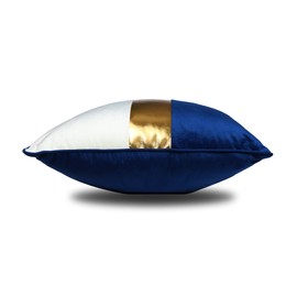 KACOPOL Navy Blue Beige Gold Leather Patchwork Velvet Throw Pillow Cover 18x18 Set of 2 Luxury Modern Home Decor Cushion Cover Decorative Pillow for Couch Living Room Bedroom Car (Navy Blue, 18x18)