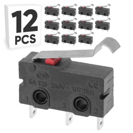 12-Pack Micro Limit Switch with Curved Hinge Lever, Momentary Snap-in Miniature Micro Switch, 5A 125/250V AC, 12V DC SPDT 3Pin 1NO/1NC Limit Switch for Microwave Oven Door Freezer Arcade, KW12