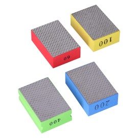 Diamond Polishing Pad Set 4 Pieces | Tile Stone Grinding Tools | 60 100 200 400 Grit Sanding Block | Sponge Backing Trimming Deburring Kit | Red Blue Yellow Green