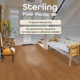 Sterling Vinyl Plank Flooring 2.0mm, 10 Planks - 6" x 36", Medium Oak - No Adhesive Needed, Embossed DIY Flooring - Natural Wood Grain Feel for Kitchen, Dining Room, & Bedrooms by Achim Home Décor