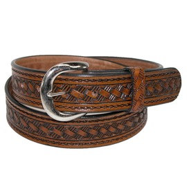 CTM® Men's Leather Western Belt with Removable Buckle, 34, Brown