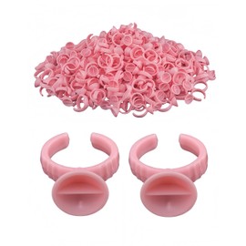 PAVNSO 300PCS Eyelash Glue Rings, Lash Glue Holder Pallet 2 Slot Pink Glue Cup, Plastic Makeup Rings for Lash Extensions