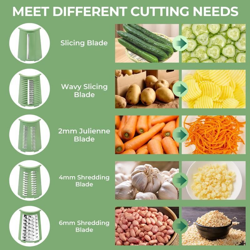 SUSTEAS Rotary Vegetable Chopper - 5 Blades, Suction Base, Handle,