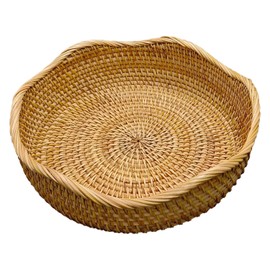 RT&BS Rattan Bread Baskets for Serving, Handmade Round Fruit Bowls, Handwoven Fruit Basket for Kitchen, Store, Restaurant, Outdoor, Party (Honey Brown, Medium)