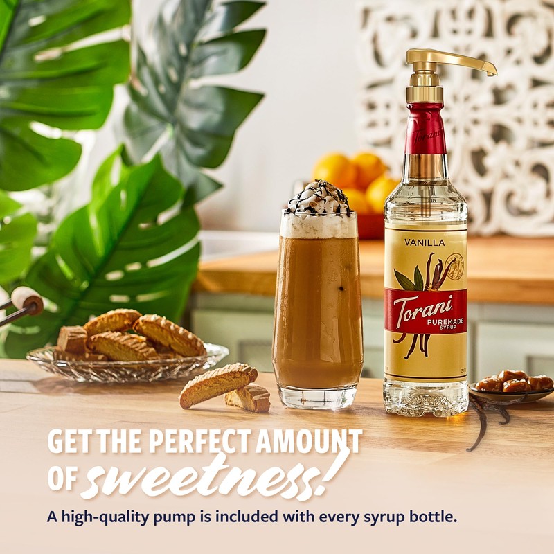 Torani Puremade Syrup, Vanilla Flavoring for Drinks, Pump Included, 25.4