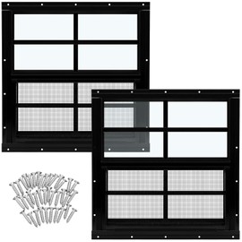 Tandefio - Paquete de 2 Ventanas de Cobertizo Empotradas de 16 x 16 pulgadas de color negro con vidrio templado y malla para el hogar, ve...