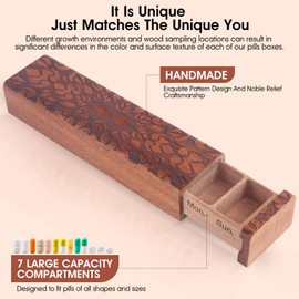 OYTKWU OYTKWU Wooden Weekly Pill Organizer - 7 Day Pill Box, Safe Travel Container, Perfect for Tracking Weekly Medication (Brown)