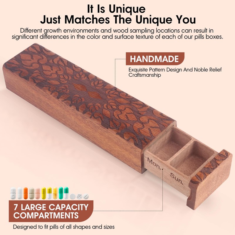 OYTKWU OYTKWU Wooden Weekly Pill Organizer - 7 Day Pill