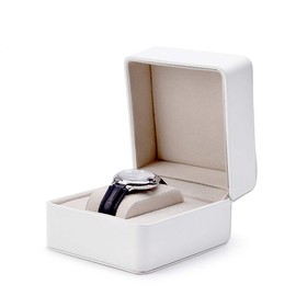Oirlv Watch Box Leather Traveling Jewelry Watch Case Microfiber Lining Single Wristwatch Display Holder for Women Men(White)