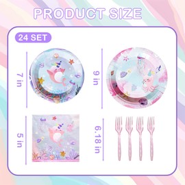 DELICAT Under The Sea Party Decorations Ocean Theme Birthday Supplies with Paper Plates Forks and Napkins Disposable Tableware Set For 24 Guests Girl Sea Animals Party Baby Shower