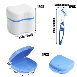 HONGECB Denture Box, Denture Case, Prosthesis Container, for False Teeth Storage, Cleaning, for Orthodontic Box, Braces Box + Denture Cleaner Brushes, blue, Modern