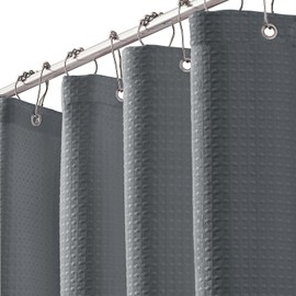 LOOENM Shower Curtain with Waterproof Coating, Waffle Fabric Shower Curtain Heavy Duty & Soft 240GSM Bath Curtains with Stainless Steel Hooks Hotel Quality, Machine Washable, 72"x72"-Grey