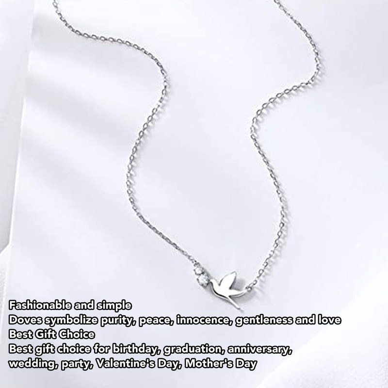 Silver Pendant Necklace Beautiful Elegant Adjustable Cute Dove Bird Pendant