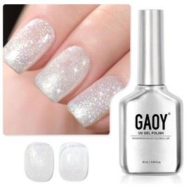 GAOY Shimmer Gel Nail Polish, 16ml Translucent Jelly Glitter Gel Polish, Soak Off UV Gel for Nail Art DIY at Home, 1609 Milky White - Color: S1608