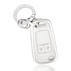 TPU Car Key Cover Case for Opel Vauxhall Adam Mokka Astra Insignia Zafira Corsa Meriva Vectra Cascada Chevy Cruze, 2 3 Buttons Key Fob Shell Case Car Smart Key Fob Case with Keyring - White Silver