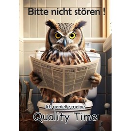 Blechschild Humor Aluminium 20x30cm - auf der Toilette mit Zeitung Eule Uhu 49