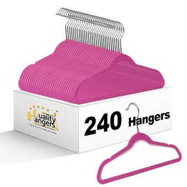 Quality Children's Plastic Non Velvet Non-Flocked Thin Compact Hangers Swivel Hook for Shirts Blouse Coats (Pink, 240)