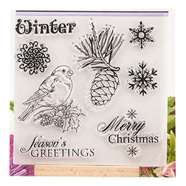 arriettycraft Merry Christmas Leaves Decors Snowflakes Bird Clear Stamps for Cards Making Decoration and Scrapbooking Rubber Stamps for Craft
