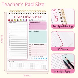 Newkita Teacher To Do List Notepad, 8.3x5.8 Inch Teacher Notepad, Spiral Checklist Notebook for Class Schedules, Daily Planner, School Tasks and Goal Setting (Pink)