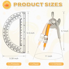 2 Pack Geometry Tool Set, Math Compass for Geometry and 6 Inch Protractor Set Include Metal Compass with Pencil and Clear Plastic Protractor for Student Classroom Office Woodworking Art Drawing