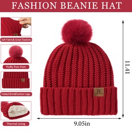 Bequemer Laden Womens Winter Warm Beanie Hat Long Neck Scarf Touchscreen Gloves Set Knit Skull Caps Pompom with Fleece Lined Gifts for Women