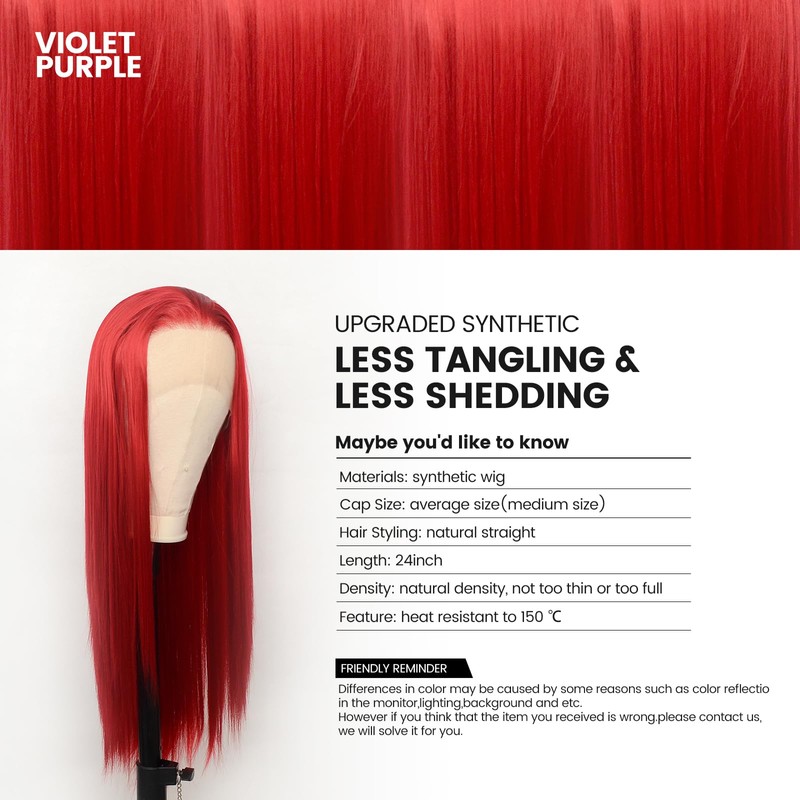 Red Lace Front Wig for Women Long Straight
