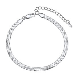 GoldChic Herringbone Chain Ankle Bracelets, Stainless Steel 5mm Flat Link Anklet for Women Summer Jewelry, 8+2 inches