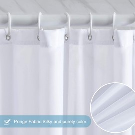 Furlinic Shower Curtain Mould Proof Resistant Wetroom Bathroom Polyester Fabric White Shower Curtains Liner Waterproof Rustproof Washable Weighted with 16 Hooks Extra Wide 244x200cm 96x78 Inch.