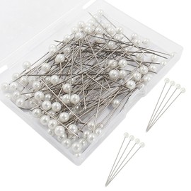 Coufce 100 pcs Corsage Boutonniere Pins, Round Head Straight Pins Wedding Bouquet Decorations DIY Crafts, Jewelry Making, Sewing (White)