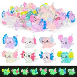NeusWonder 32PCS Mini Axolotl Figures 8 Colors Luminous Resin Mini Axolotl with Flower-Shaped External Gills Tiny Glow in The Dark Charms Animal Figurine for Garden Micro Dollhouse Aquarium Landscape
