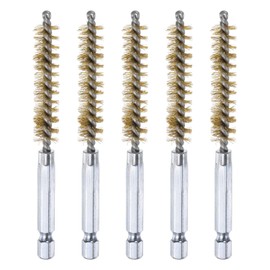 HARFINGTON 5Pcs Brass Bore Brush 10mm Dia 4" Long Cleaning Twisted Wire Brush with Handle 1/4" Hex Shank for Tubes, Ports, Bearings