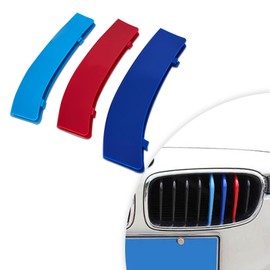HQRNYP 3PCS Car Grille Insert Trims, Front Grill Accessories, M-Colored Stripe Grille Insert Trims, ABS Snap-on Front Grill Trim Accessories for 2013-2019 F30 F35 3 Series 11-Beam (2013-2019 11-Beam)