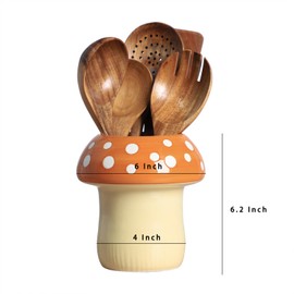 Bicuzat Mushroom Shaped Ceramic Kitchen Utensil Holder, Large Cooking Utensil Crocks for Kitchen Countertop, Ceramic Utensil Organizer for Spatula, Kitchen, Home Decoration-Brown