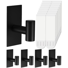 5 Pcs Towel Hooks Heavy Duty for Hanging，Adhesive Wall Hooks with Removable Strips，Sticky No Damage，Outdoor for Bathrooms，Shower，Stockings，Decor，Robe，X-Large，Black 304 Stainless Steel