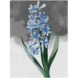 Fine Art Canvas Blue Hyacinth Grey Canvas Wall Decor by Artist Design Lab for Living Room, Bedroom, Bathroom, Kitchen, Office, Bar, Dining & Guest Room - Ready to Hang - 21 in x 28 in