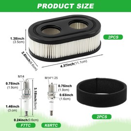 2PCS 593260 Air Filter with Pre Filter and Spark Plug Compatible with Briggs and Stratton 500EX 550EX 575EX 625EX 725EXI Engines, Air Filter Parts for Recycler 22 and Troy Bilt Lawn Mower